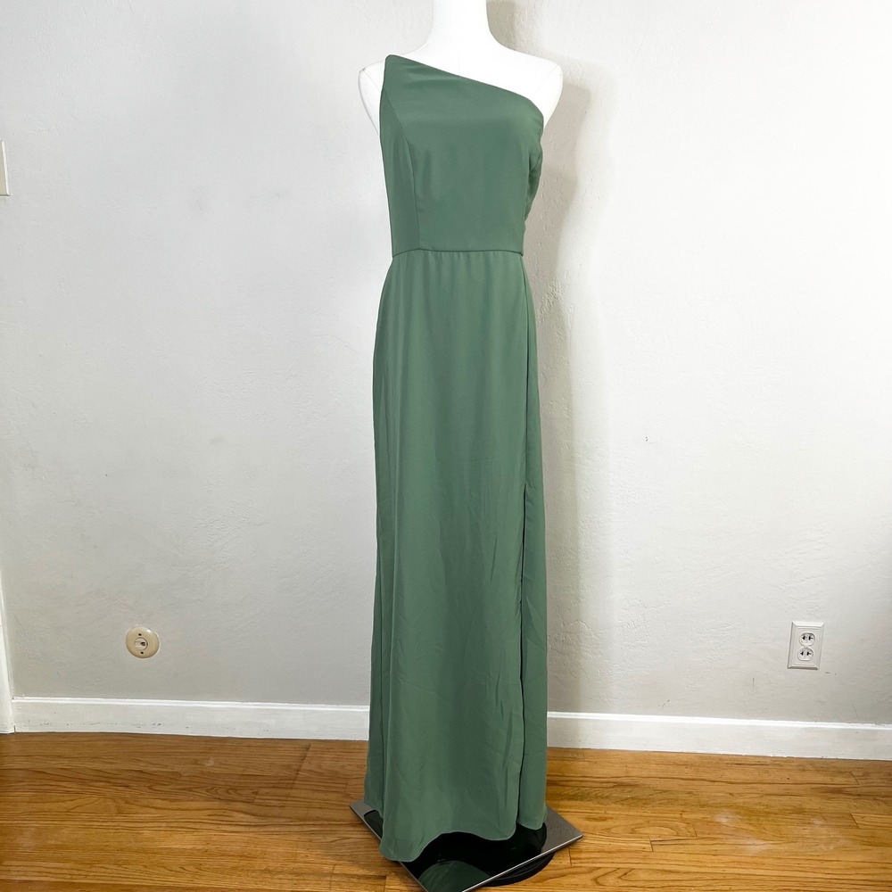After Six 1544 One Shoulder Chiffon Maxi Dress‎ Gown Vineyard Green Size 14